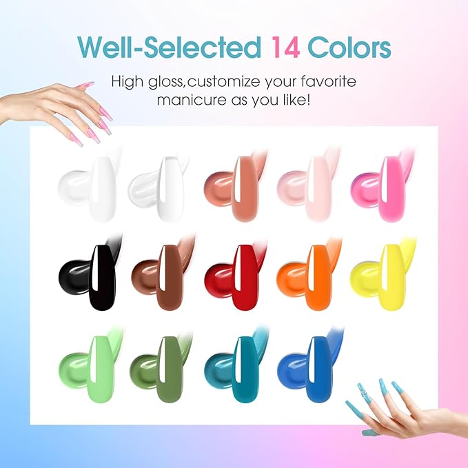 Poly Nail Gel Starter Kit with Drill-14 Colors + 75 Nail Art Accessories Kit, ROSALIND Neon Poly Extension Gel with Big UV Light 48W and Electric Nail Drill Starter Kit with Everything