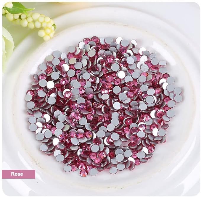 Onwon 1440 PCS Crystal Flat Back Brilliant Round Rhinestones Glass Stones Glitter Gems Faux Diamond for Craft,Nail Art,Shoes,DIY Decorations (SS3 / 1.4mm, Rose)