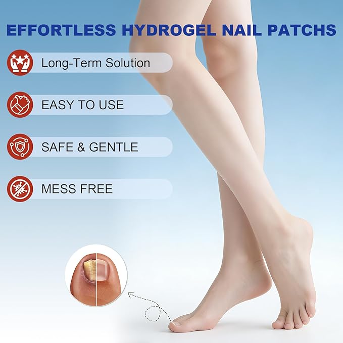 Nail Patches for Toenails- 2Pack, Toenail Stickers Feet, 8-Hour Overnight Nail Patches Fits Large and Small Nails, 42 Count (Blue A)