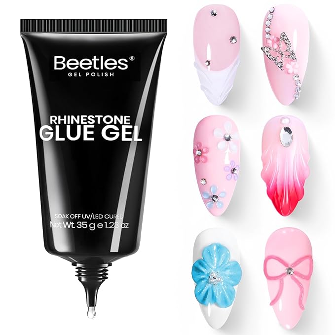 Beetles Rhinestone Nail Glue Gel, Strong Hold Nail Art Adhesive for 3D Gems, Rhinestones & Accessories, UV/LED Curing Clear Gel, Easy Application, Long Lasting Salon & DIY Nails