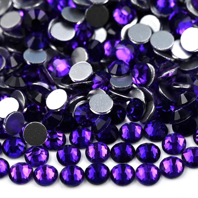 Flatback Glass Rhinestones,Bedazzler Gems 1440pcs Non Hotfix Crystal Rhinestones for Nail Charms Crafts Clothes Tumblers,Pure Purple,SS20