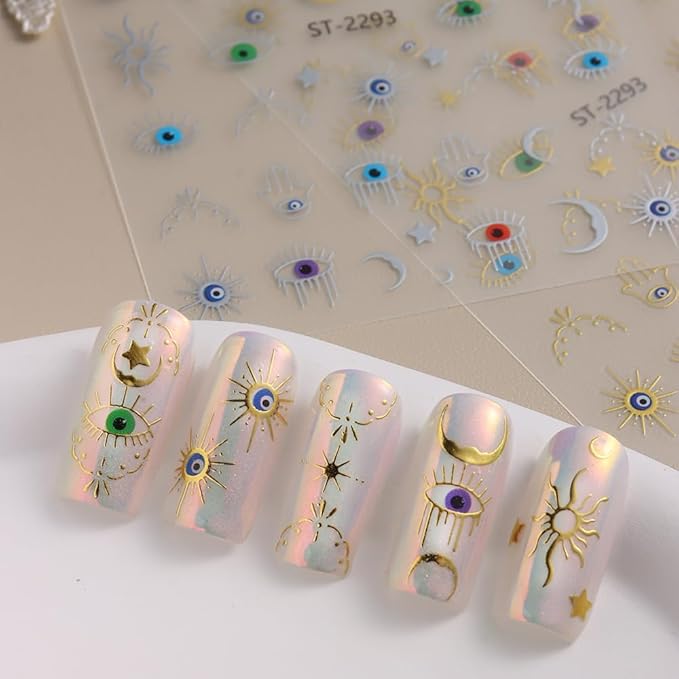 6 Sheets Evil Eye Nail Stickers for Nail Art,Gold Silver Metallic Evil Eye Nail Decals Goth Stickers with Mystical Eye,Snake Design,3D Self Adhesive Nail Art Supplies for Women,DIY Manicure Decor