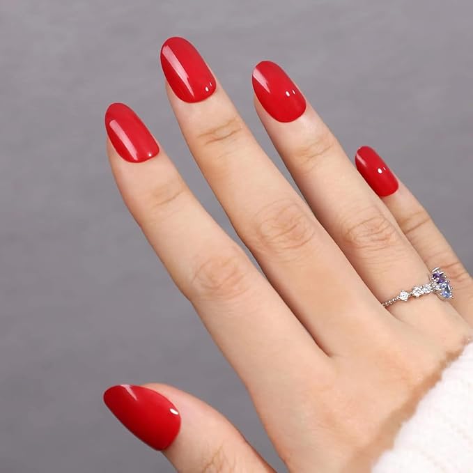 Press On Nails - Scarlett | Opaque Bright Red Short Squoval Fake Nails, Salon Quality | 32 Nails, 16 Sizes Kit with Glue and Adhesive Tabs I Female Founded - Beauty, Self Care