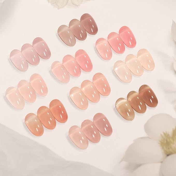 Jelly Pink Gel Nail Polish Set of 10 Colors Nude Gel Polish Kit UV LED Soak Off Nail Polish Gel Home DIY Manicure Nail Art Salon Varnish