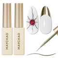 MAYCHAO 2pcs Metallic Silver Bronze Gold Gel Liner Nail Art Polish Set Mirror Chrome 3D Effect Gel Metal Painted Drawing Liner Polish w/Thin Brush, UV Light Cure for DIY French Manicure at Home Salon