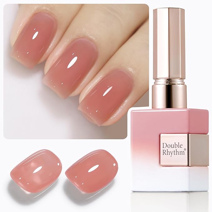Double Rhythm Gel Polish 15ML Jelly Sheer Pastel Light Milky Color Pearl White Bottle 1 PC 0.5 OZ Full Size Nail Art Salon at Home (Milky Pink Nude-D1321)