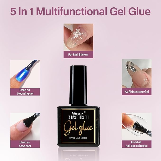 Misssix Extra Short Almond Gel Nail Tips Kit, 360Pcs Pre Etched Clear gel x Fake Nails, Full Cover False Nail 9-in-1 Gel Glue and Portable Mini U V Nail Lamp for Women 12 Sizes