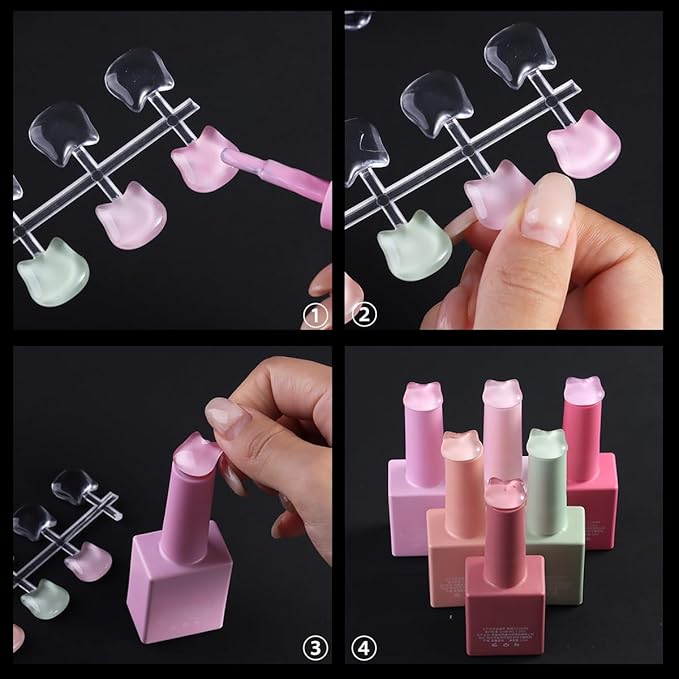 120PCS Nail Polish Swatch Dots, Cat Shape Clear Nail Polish Color Swatch False Tips Display Charts Training Practicing Painting Sample for Gel Polish Nails Manicure Showing Shelf