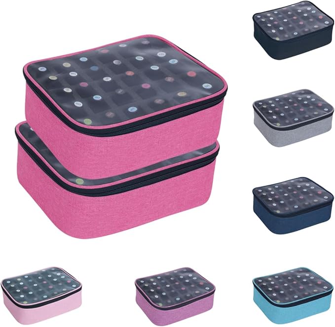 2 Pcs Small Clear Nail Polish Organizer Holds 60 bottles(15ml-0.5fl.oz) Nail Polish Case Multifunctional Nail Polish Bag organizer, Cosmetic Travel Makeup Cases for Women Rose Red