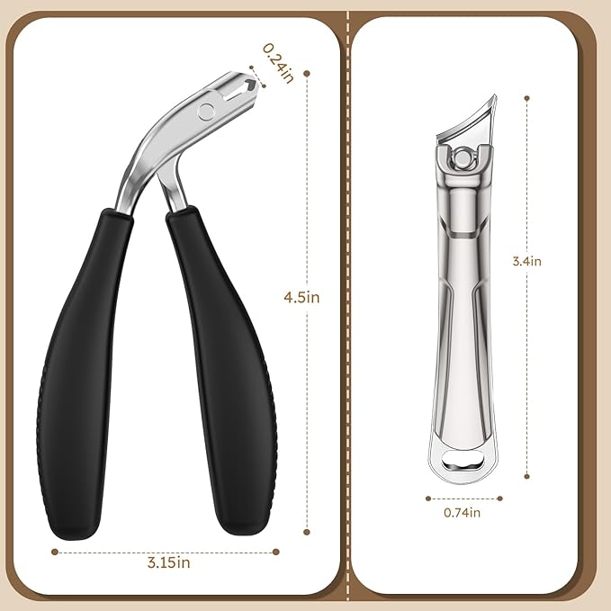 Large Toenail Clippers for Thick Nails for Seniors, Non-Slip Long Handled Angled Head Toe Nail Clippers with Catcher, Wide Jaw Opening Sharp Curved Cutter, Slanted Fingernail Clippers for Men Women