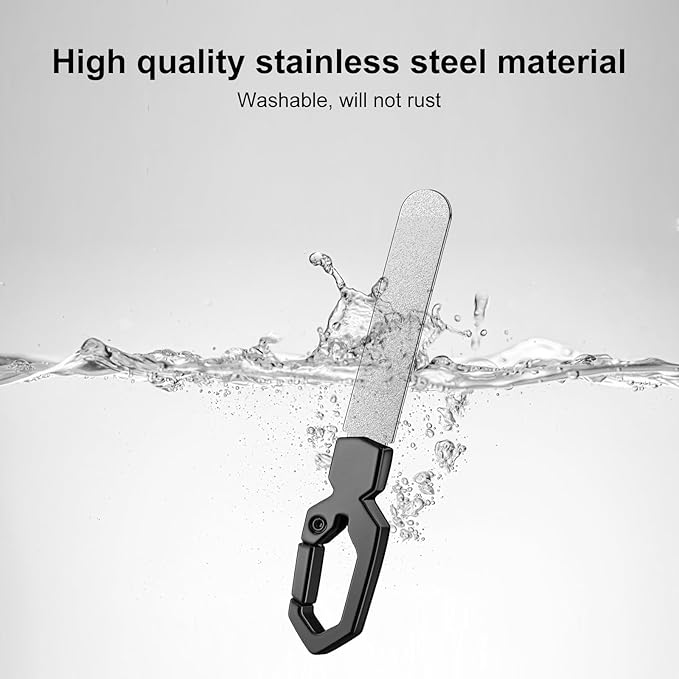 Metal Nail File Keychain Stainless Steel Double-Sided, Fingernail & Toenail Grooming Tool for Men & Women, Durable Portable File with Fine Grit for Home & Travel (Gray)