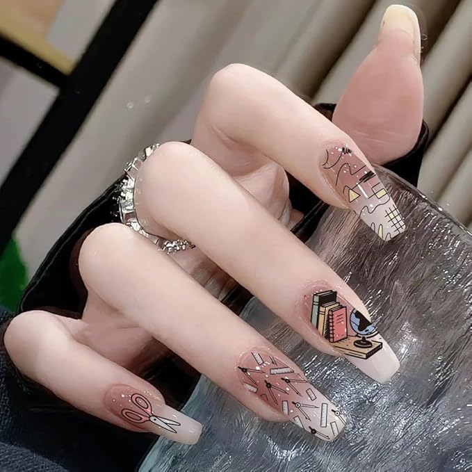 PH PandaHall 3pcs Stationery Nail Stamping Plates Pen Ruler Nails Art Stencils Notebook Scissors Manicures Art Templates Book Study Nails Image Plates for Women DIY Manicure Salon Printing Design