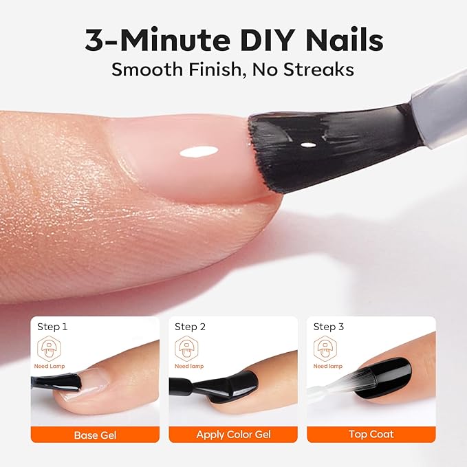 modelones Gel Top Coat Base Coat & Black Gel Nail Polish Set, 3 Pcs No Wipe Shine Finish and Long Lasting, Soak Off Nail Lamp Acid Free No Wipe Clear Base Top Gel Nail Polish Art Manicure Gifts