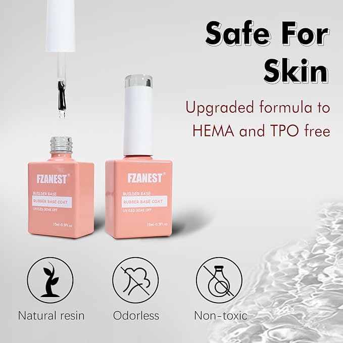 FZANEST Rubber Base Gel Polish Set 15ml*2pcs,5 IN 1 Builder Gel For Nails in a Bottle Kit,Nail Strengthener Gel, Extension Soak Off UV Gel Nail Polish