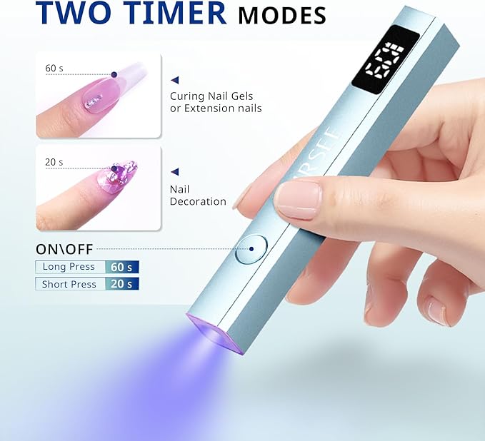 AIRSEE Cordless Mini Nail Lamp,Handheld UV Light with LCD Display for Gel Nails,Rechargeable USB Nail Dryer for Fast Cure,Rhinestone Glue Decoration,Gel Nail Strips at Home,Travel(Mint Green)