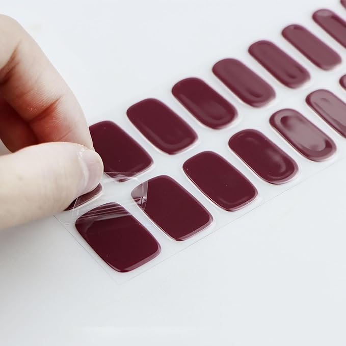 JMEOWIO Gel Nail Stickers Wine Red Semi Cured Gel Nail Strips Wraps UV/LED Nails Art Design Decoration Accessories