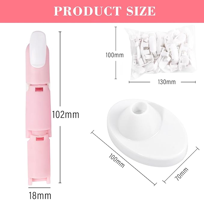 Practice Fingers for Acrylic Nails, Flexible Movable Fake Finger to Practice Fake Nails, 1PC Adjustable Pink Nail Finger Practice, 1PC White Acrylic Finger Base and 100PCS White Nail Tips