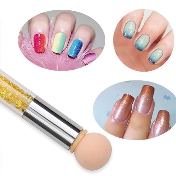 SILPECWEE 1pcs Nail Sponge Pen, Ombre Nail Brush Nail Design Brushes Nail Art Brushes Gel Acrylic Manicure Brush Nail Art Tools with 16Pcs Replaceable Sponge Heads (Yellow)