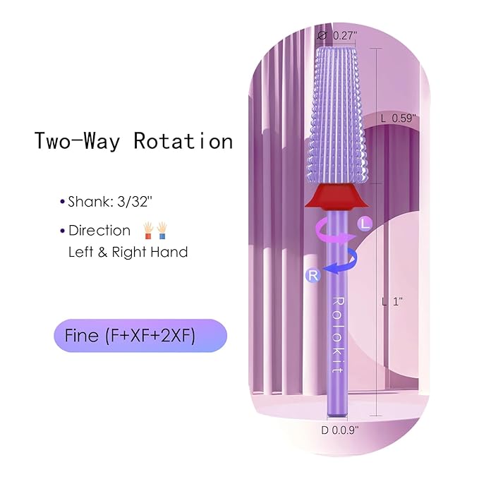 5 in 1 Nail Drill Bit, 3/32'' Professional Carbide Tungsten Drill Bit Nail Tech, Two Way Rotate Cuticle Gel Remover Drill Bit for Manicure Pedicure Acrylic Nail Poshling(Purple, Fine-F)