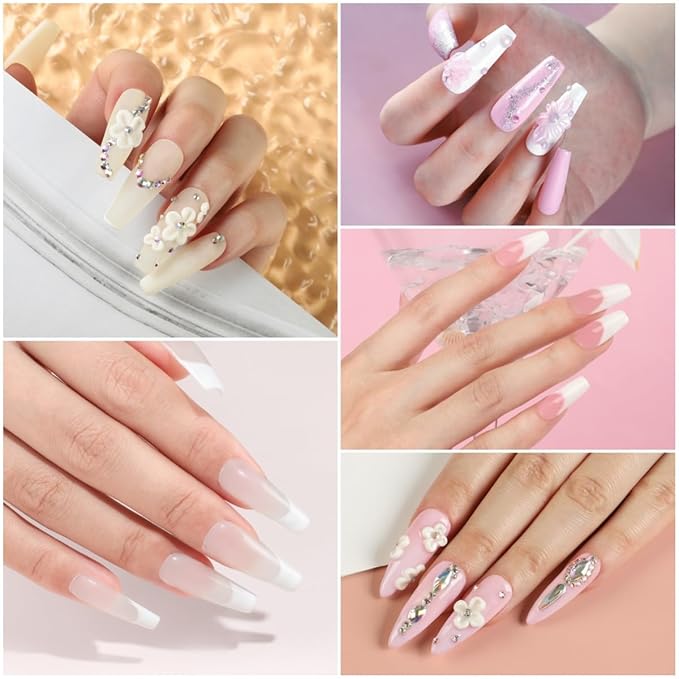Acrylic Nail Kit for Beginners ,Clear/White/Pink Acrylic Powder Set Nail Drill U v light Nail Kit for Beginner 100PC Fake Tips Brush Manicure Tools for Extensions Starter Set DIY Home Salon