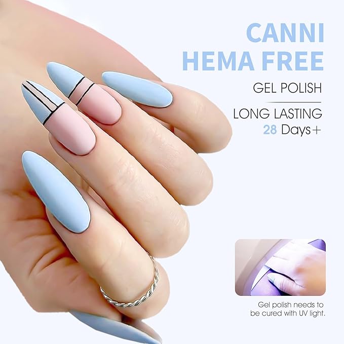 CANNI Light Blue Gel Nail Polish, 1Pcs Baby Blue Gel Polish Pastel Blue Color Nail Polish Gel High Gloss Soak Off U V Gel Nail French Nail Manicure Salon DIY