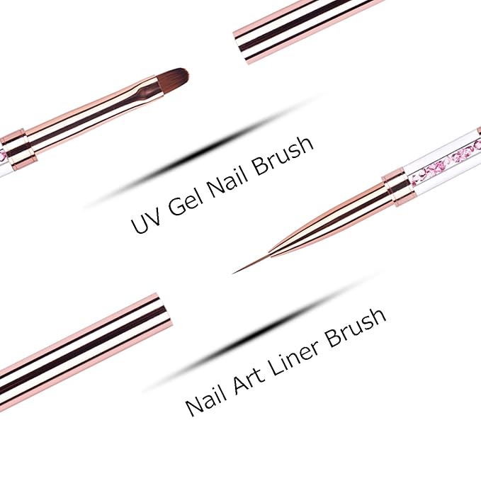 1Pcs Dual-ended Nail Design Brushes Rhinestone Handle Nail Art Liner Brush UV Gel Nail Polish Brush Rose Gold