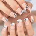 EchiQ Flowers Short Round Press On Nails, Natural Design, Gel Polish DIY, Diamond Nude Base, Swirls Glitter Sequins Shimmer Solid Color Glossy Fake Nails Women Girls
