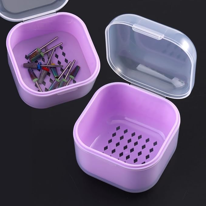 Nail Tool Sterilizer Box Plastic Disinfectant Container for Nail Art Accessories Tools, Portable Nail Drill Bits Sterilization Tray Soaking Box with Strainer Nail Art Salon Sterilizing Tool