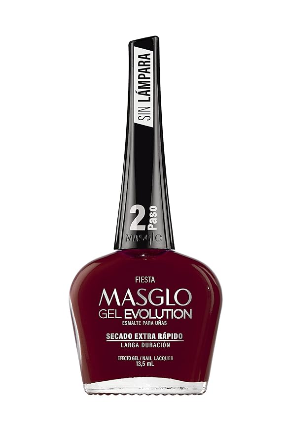 MASGLO GEL EVOLUTION Nail Polish Gel Effect, No UV/Led Lamp, Duration Up to 12 days, 3 PCs -Base, Esmalte Fiesta, Brillo - Efecto Gel sin necesidad de UV/Led, hasta 12 días de duración 0,5 Fl. Oz.