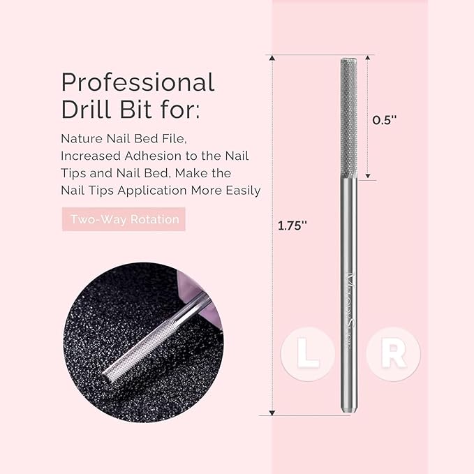 MelodySusie Nature Nail Buffer Nail Drill Bit 3/32'', Professional Safety Carbide Nail Bit for Nature Nail Bed File Cuticle Dead Skin Cleaning Nail Prepare, Two Way Rotate, Manicure Nail Salon Supply
