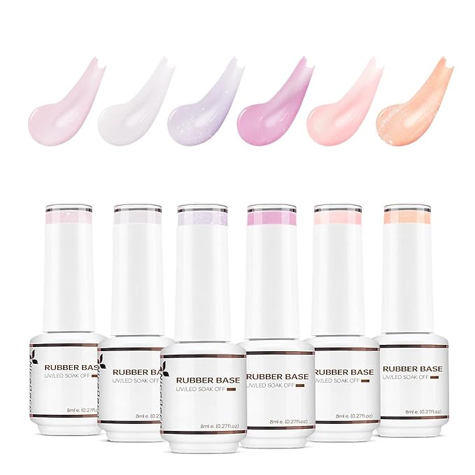 Nicedeco Hema Free Rubber Base Gel Polish for Nails 6 Pcs Cruelty Free Vegan Rubber Gel Nail Strengthener Nude Pink Nail Gel Polish Set 38