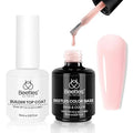 Beetles Rubber Base Gel and Builder Top Coat Gel Nail Polish Set, 2Pcs 15ML Nude Nail Polish Pink Neutral Color Base No Wipe Builder Top Coat, Thick Flexible Base for Nails Strengthening