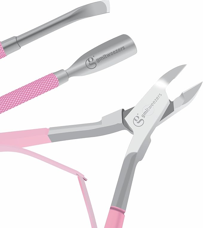 GMI-TWEEZERS - Professional Cuticle Remover, Cuticle Pusher And Cuticle Trimmer - Manicure Tool Cuticle Nippers - Durable Cuticle Cutter For Finger And Nail - Instant Cuticle Kit (Pink)