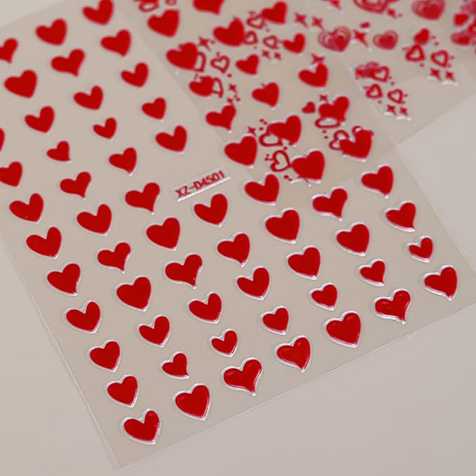 12 Sheets Valentines Nail Art Stickers Love Heart Nail Stickers Lip Nail Decals Red Self Adhesive Love Nail Art Supplies for Women Girls DIY Manicure Nail Art Decorations