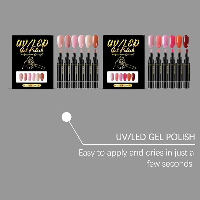 Nail Polish Pens Set 6 Pcs Gel Nail Polish Pens Set Long Lasting Portable Fingernail Toenail Gel Pen (02)