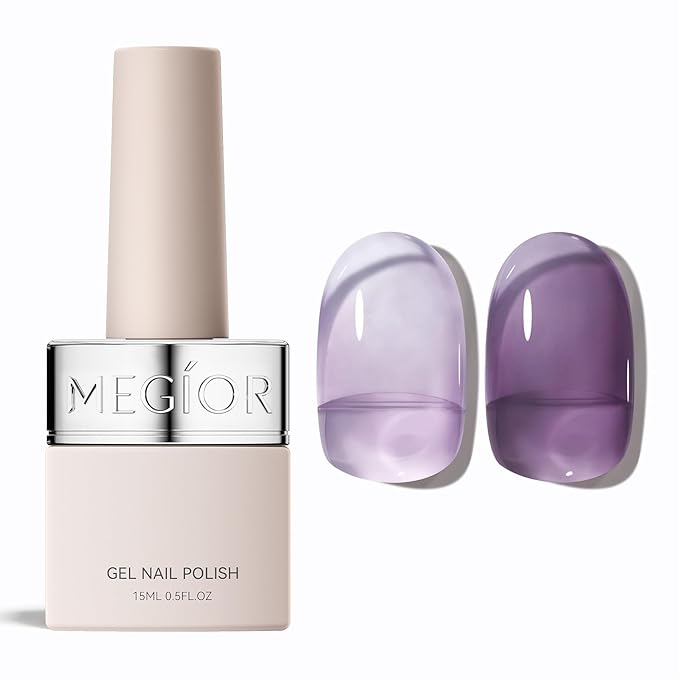 MEGIOR Crystal Purple Jelly Gel Nail Polish 0.5 Fl Oz Neutral Transparent Purple Colors Soak Off UV LED Lamp Light Cure Gel Polish Kit for Salon and Nail Art Starter Manicure DIY at Home