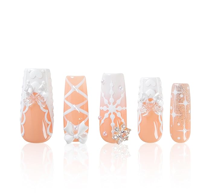 LOVFUL Short French Tip Press on Nails Frost Gift | Handmade Acrylic Press ons| Reusable Fake False Nails | Square Classic Regular 1.3in | H693-L