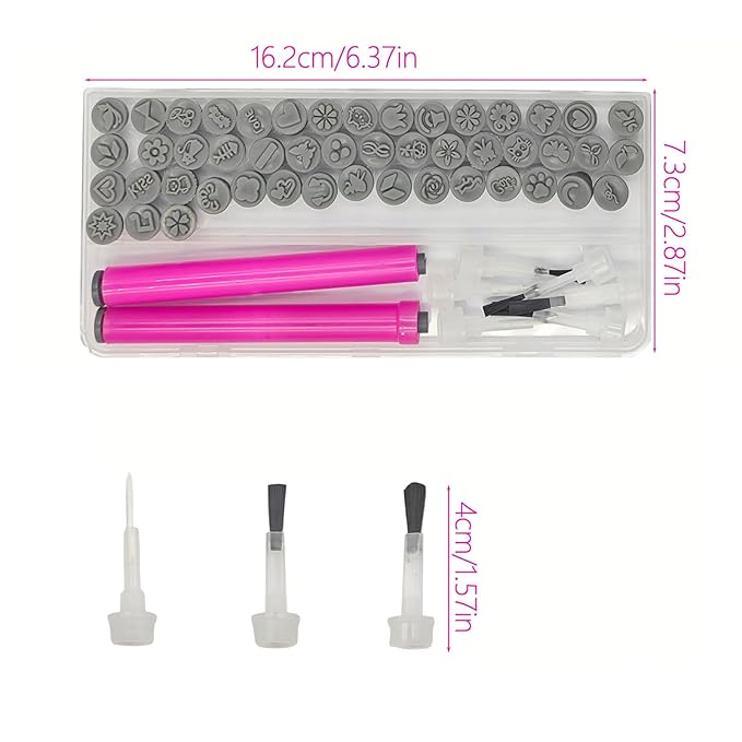 56pcs Nails Art Stamp Pen Set, Containing 48 Kinds Of Nail Stamp Patterns, 1 Stamp Pen, 1 Brush Pen, Three Kinds (Two Of Each Kind) Replaceable Brush Heads, Suitable for DIY Design Nails Set
