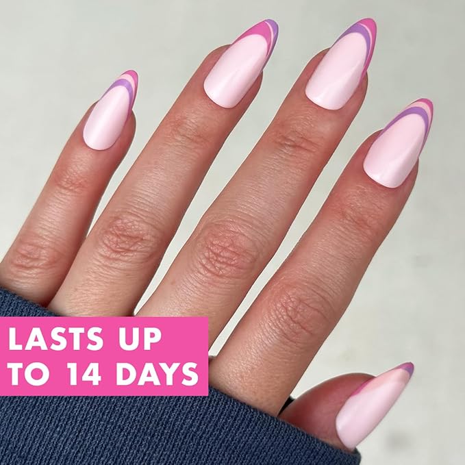 Olive & June Instant Mani Press-On Nails (Glue) | 42 Fake Nails, 21 Sizes | Non-Toxic, Long-Lasting Recycled Materials Realistic Look | Spring Flowers & Patterns | Long, Almond | Double French Twist