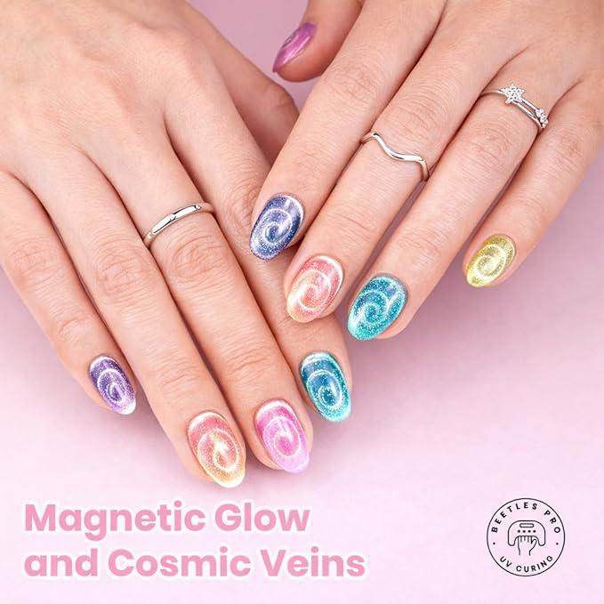 Beetles Crystal Garden Cat Eye Gel Nail Polish Set - 6 Colors 15ML Spring Gel Polish Kit Glitter Pink Blue Orange Green Magnetic Effect Soak Off UV Nail Art DIY Manicure Gift for Women