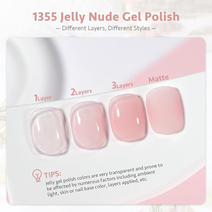 GAOY Sheer Pink Nude Gel Nail Polish, 16ml Jelly Neutral Peach Translucent Color 1355 UV Light Cure Gel Polish for Nail Art DIY Manicure and Pedicure at Home