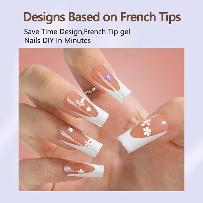 Misssix Deep French Gel Nail Tips, 150Pcs French Tip Press on Nails Long Square Brown, No Need to File 3 in 1 Tips Pre-lasting, Fake Nails for Nail Art DIY 15 Sizes