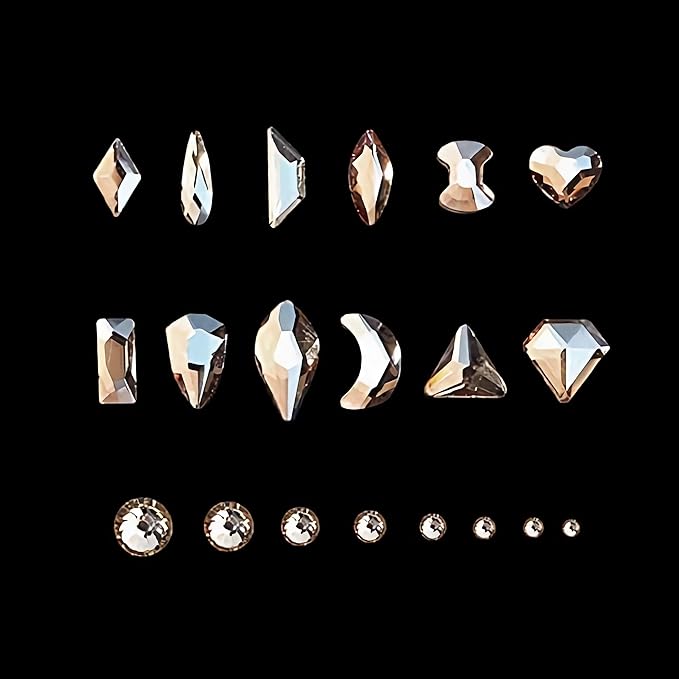 12 Types of 600 Champagne Diamonds + 2500 Flat Rhinestones Mix 20 Styles Flatback DIY Crafts Rhinestone Crystals 3D Ornament‌s Flat Back Stones Set + Tweezers + Drill Pen
