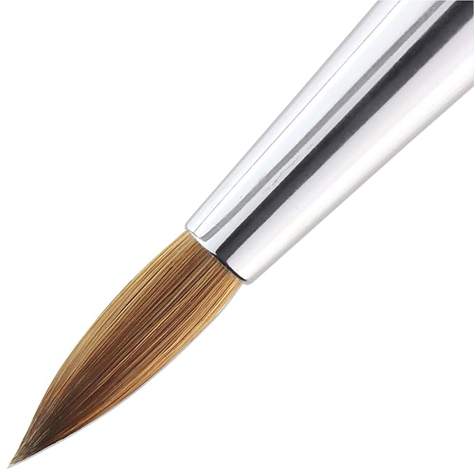 PANA Pure Kolinsky Hair Nail Brush - Round Clear Acrylic Handle (Size 6) - for Acrylic Nail Application, Nail Extension, Manicure Pedicure Salon Beginner and Professional