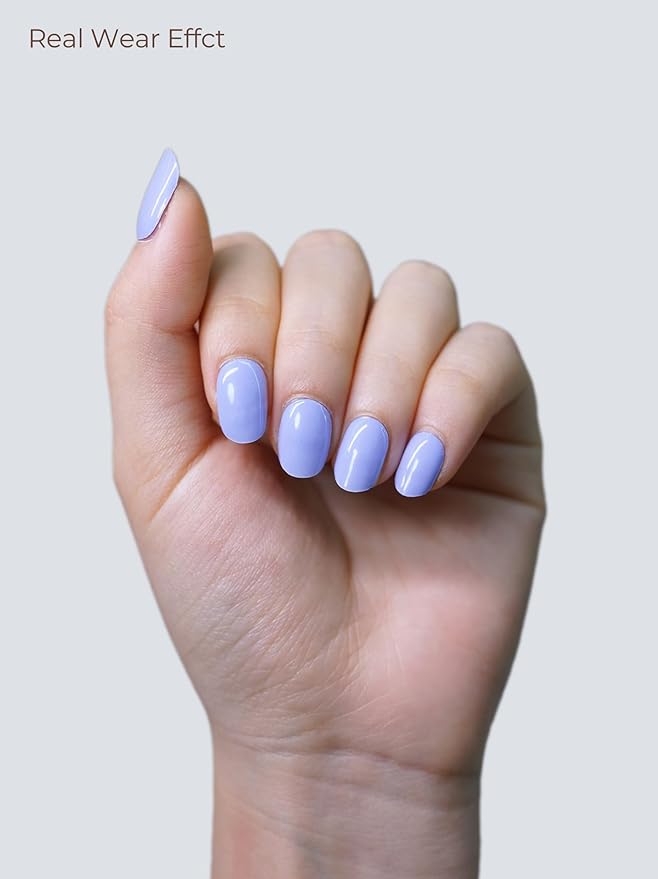 Semi Cured Gel Nail Strips - UV Light Gel Nail Stickers - 20 Long Lasting Salon Quality Wraps (Powder Blue)