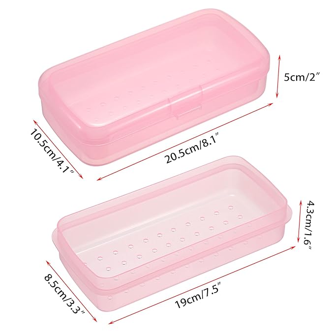 JUXYES 2 PCS Plastic Sterilizing Tray for Nail Art Accessories Tools, Portable Nail Art Tool Sterilizer Tray with Strainer, Fully Transparent Storage Box Organizer for Tweezer Manicure Tools