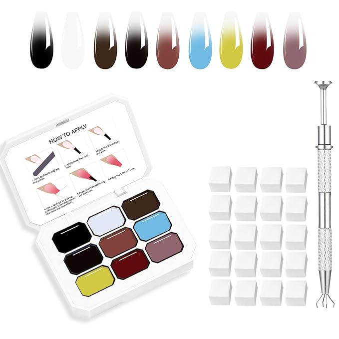 AIJIMEI Ombre Gel, Gradient Painting Gel, Ombre Gel Nail Polish, Including 100 Nail Sponges And Grabbing Pen Suitable For Salons And Family DIY (A8)