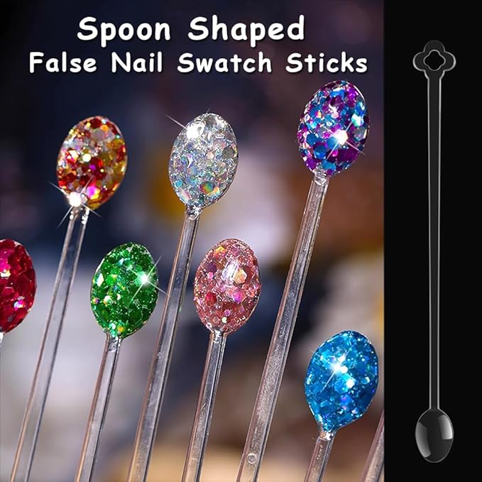 150 Pcs Nail Swatch Sticks with Ring, Clear Spoon Shaped Nail Art Polish Color Display Practice Tips, Acrylic False Nail Sample Sticks Painting Display DIY & Salon Use Beginner Supplies