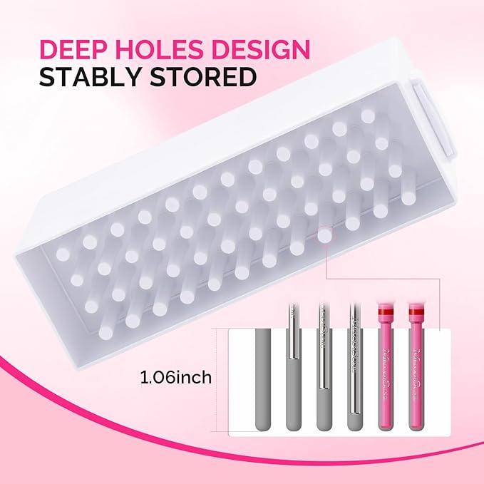 MelodySusie Nail Drill Bits Holder, 48 Holes Case, Portable Dustproof Displayer Organizer Container, Nail Tech Professional Nail Art Tool, Travel Salon Home, White (Drill Bits Not Included)