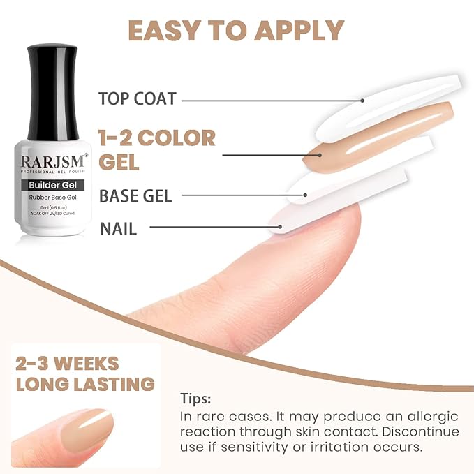 RARJSM Nude Rubber Base Gel Peach Apricot Pink Natural Color Extend Sheer Jelly Rubber Base Coat Gel Nail Polish Gel Builder 15ml Soak Off LED UV Curing Requires Salon Home DIY Use French Manicure